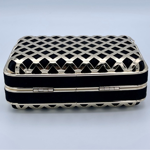 SHIRALEAH 🖤 NWT ‘Jean Minaudiere’ Black & Gold Evening Clutch - Picture 6 of 13
